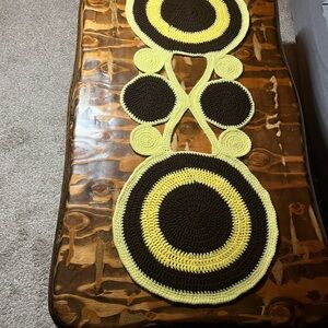 Handcrafted Yellow and Brown Crochet Table Runner